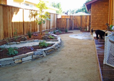 confluence ecological landscaping, installation of dg pathway in sideyard and drystack wall