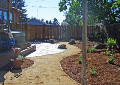 confluence ecological landscaping, installation of flagstone patio on back deck and dg pathway